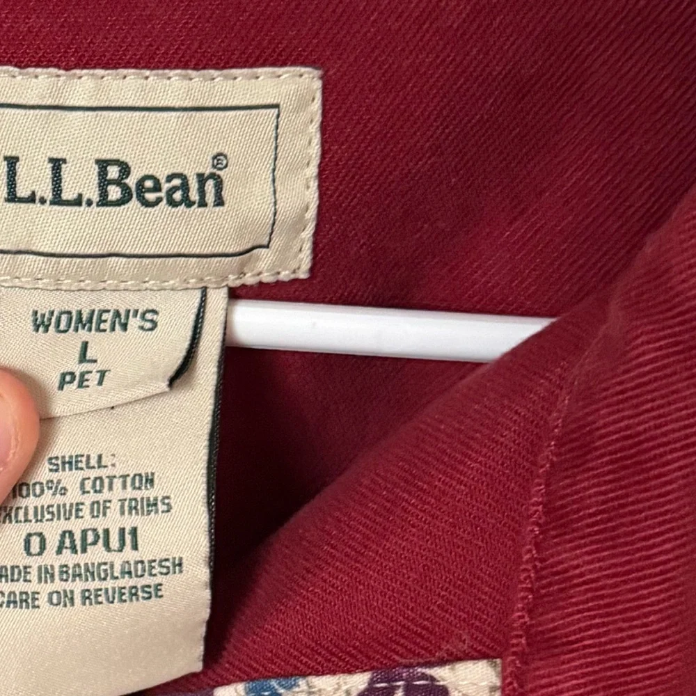 L.L. Bean Red Trucker Jacket With Floral Lined Collar Women’s Petite L Farmcore - Picture 5 of 5